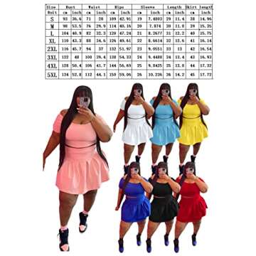 KELOVEPAN Pleated Short Skirt Sets Women 2 Piece Sweatsuits Sexy Plus Size Summer Two Piece Outfit Dress TrackSuit Set Black XL