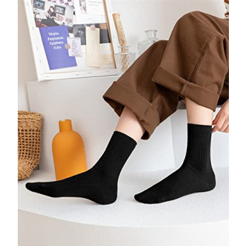 ACCFOD Black Crew Socks for Women - Soft Cotton Size 5-9