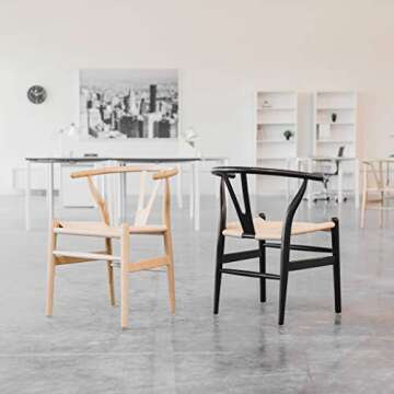 Laura Davidson Furniture Hans Wegner Wishbone Style Chair for Office with Arm Rest, Woven Cord Seat,...