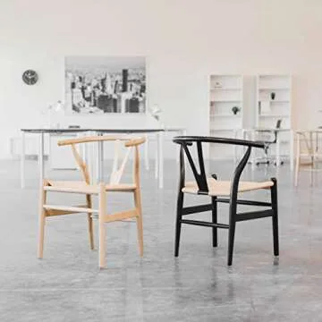 Laura Davidson Furniture Hans Wegner Wishbone Style Chair for Office with Arm Rest, Woven Cord Seat,...