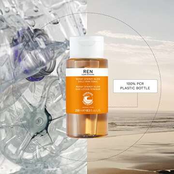 REN Clean Skincare Glow Tonic - Daily Facial Brightening - Exfoliate, Hydrate & Even Skin Tone with Resurfacing AHAs & BHAs - Cruelty Free & Vegan Pore Reducing Toner, 8.5 Fl Oz