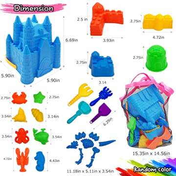 Beach Sand Toys for Kids, 27 pcs Beach Toys Castle Molds Sand Molds, Beach Bucket, Beach Shovel Tool Kit, Sandbox Toys for Toddlers, Beach Accessories Outdoor Indoor Play Gift 1 Bonus Mesh Bag