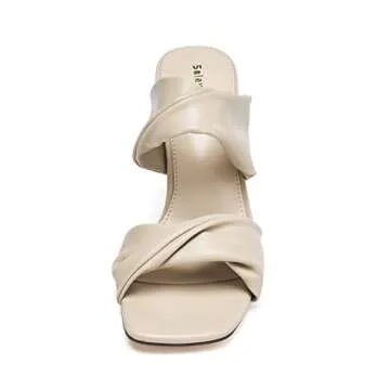 SelenePair Women's Square Open Toe High Heeled Sandals Fashion Stiletto Heel Pumps Backless Peep Toe Slip-on Dress Shoes(Nude PU, Numeric_8)