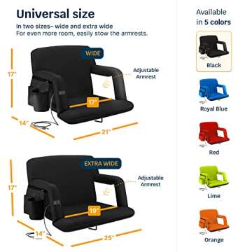 Alpcour Heating Massage Stadium Seat – Deluxe Reclining Bleacher Chair with Back & Arm Support – Built-in Heater and Massager - Extra Thick, Lightweight and Waterproof with Detachable Pockets