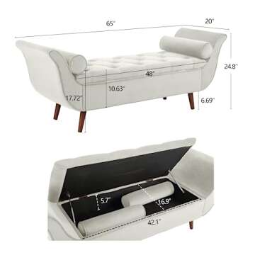 Hdxdkog End of Bed Storage Bench for Bedroom, 65" King Size Velvet Storage Bench with 2 Pillows, Uph...