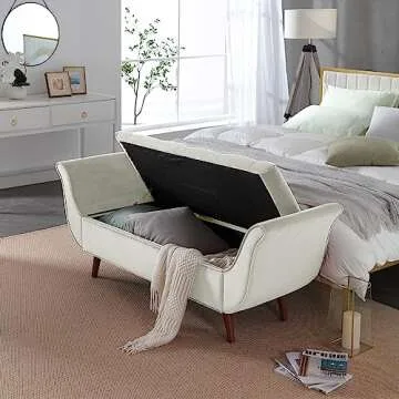 Hdxdkog End of Bed Storage Bench for Bedroom, 65" King Size Velvet Storage Bench with 2 Pillows, Upholstered Rolled Armed Button Tufted Sofa Ottoman Bench, Long Narrow Bench for Entryway (Begie)