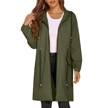 ELESOL Rain Jacket Women Waterproof Long Raincoat Ladies Lightweight Rain Coat with Hood Travel Summ...