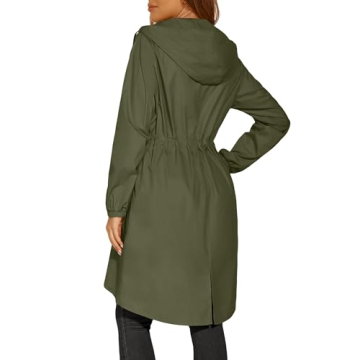 ELESOL Rain Jacket Women Waterproof Long Raincoat Ladies Lightweight Rain Coat with Hood Travel Summer Breathable Rain Jackets Army Green