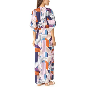 Bsubseach Short Sleeve Geometric Kaftan Dresses for Women Loose V Neck Side Split Beach Robe Swimwear Cover Ups