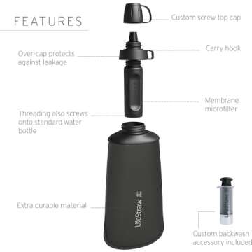 LifeStraw Peak Series - Collapsible Squeeze Bottle Water Filter System - 1L for Trail Running, Campi...