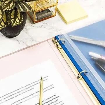 Paper Junkie Light Pink 3 Ring Binder with 1.5 Inch Rings, Decorative Linen File Folder with Gold Hardware for Office Supplies, Planner, Portfolio, 250 Sheet Capacity (11.5 x 10.5 in)
