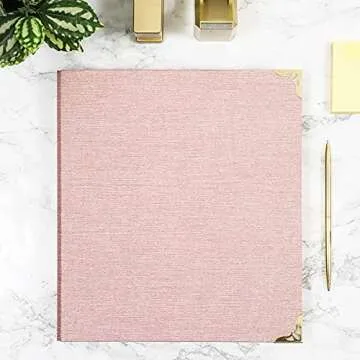 Paper Junkie Light Pink 3 Ring Binder with 1.5 Inch Rings, Decorative Linen File Folder with Gold Hardware for Office Supplies, Planner, Portfolio, 250 Sheet Capacity (11.5 x 10.5 in)
