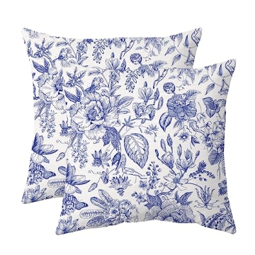 Chinoiserie Pillow Covers Set of 2 Outdoor Blue and White Porcelain Floral Decoration Cushion Cover ...
