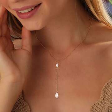 Dainty Pearl Pendant Necklace for Women 14K Real Gold Plated Chain with Pearl Drop Charm Necklace Si...