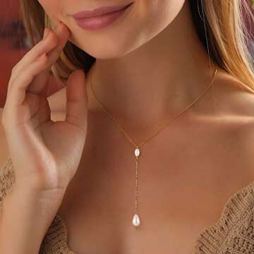 Dainty Pearl Pendant Necklace for Women 14K Real Gold Plated Chain with Pearl Drop Charm Necklace Simple Bridesmaid Jewelry Gifts