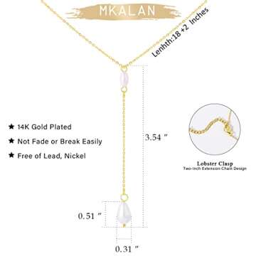 Dainty Pearl Pendant Necklace for Women 14K Real Gold Plated Chain with Pearl Drop Charm Necklace Simple Bridesmaid Jewelry Gifts