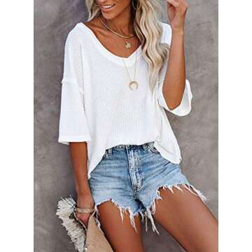 Dokotoo Women's V Neck Waffle Knit Oversized Tunic