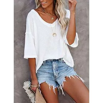 Dokotoo Women's V Neck Waffle Knit Oversized Tunic