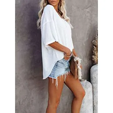 Dokotoo Women's V Neck Waffle Knit Oversized Tunic