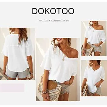 Dokotoo Women's V Neck Waffle Knit Oversized Tunic