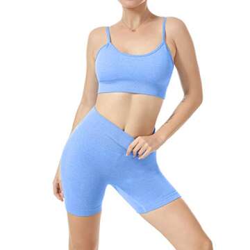 Women Seamless Yoga Set 2 Piece Workout Sport Bra with High Waist Shorts Legging Outfit Tracksuit.JNINTH