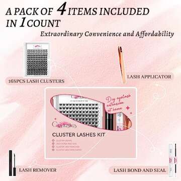 Crislashes DIY Extension Kit - 168 PCS 8-16mm Mixed Lashes, Lash Bond and Seal, Applicator, Reusable Cluster Lashes Home Use (KIT 03)