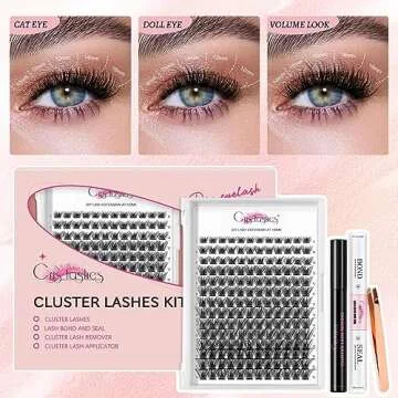 Crislashes DIY Extension Kit - 168 PCS 8-16mm Mixed Lashes, Lash Bond and Seal, Applicator, Reusable Cluster Lashes Home Use (KIT 03)