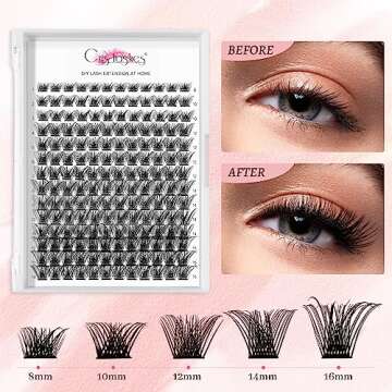 Crislashes DIY Extension Kit - 168 PCS 8-16mm Mixed Lashes, Lash Bond and Seal, Applicator, Reusable Cluster Lashes Home Use (KIT 03)
