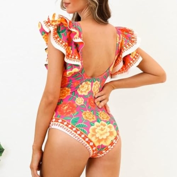 FLAXMAKER One Shoulder 3D Flower Animal Print One Piece Swimsuit and Sarong (US, Alpha, Small, Regular, Regular, Swimsuit and Sarongs)