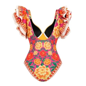 FLAXMAKER One Shoulder 3D Flower Animal Print One Piece Swimsuit and Sarong (US, Alpha, Small, Regular, Regular, Swimsuit and Sarongs)