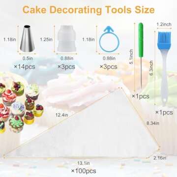 firstake Piping Bags and Tips Set - 100pcs Disposable Piping Bags, 12 Inch Icing Bags, Thickened Pas...