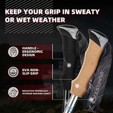 Extremus Collapsible Trekking Poles for Hiking, Lightweight Hiking Poles, 2-pc Pack Durable Aluminum Adjustable Walking Sticks with Quick Lock System for Camping, Travel, Seniors, Men, Women