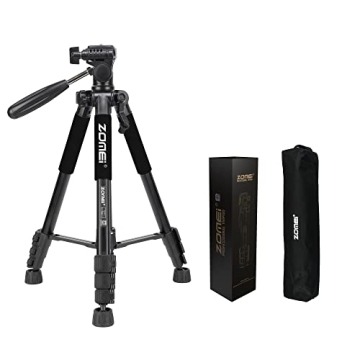 ZOMEI 65” Camera Tripod Compact Light Weight Travel Aluminum Camera/Phone Tripod for Canon Nikon with 2PC Quick Plates and Universal Phone Mount 11 lbs Load (Black)