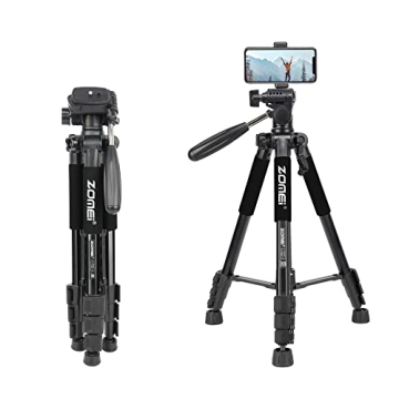 ZOMEI 65” Camera Tripod Compact Light Weight Travel Aluminum Camera/Phone Tripod for Canon Nikon with 2PC Quick Plates and Universal Phone Mount 11 lbs Load (Black)