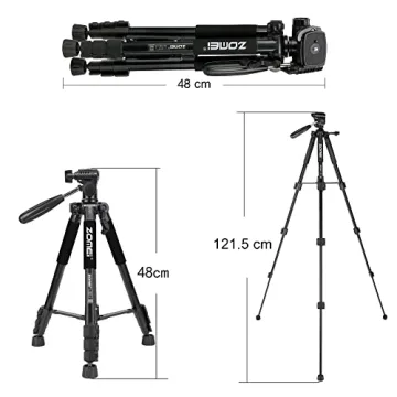 ZOMEI 65” Camera Tripod Compact Light Weight Travel Aluminum Camera/Phone Tripod for Canon Nikon with 2PC Quick Plates and Universal Phone Mount 11 lbs Load (Black)
