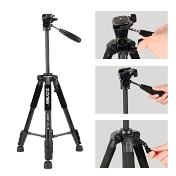 ZOMEI 65” Camera Tripod Compact Light Weight Travel Aluminum Camera/Phone Tripod for Canon Nikon with 2PC Quick Plates and Universal Phone Mount 11 lbs Load (Black)