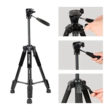ZOMEI 65” Camera Tripod Compact Light Weight Travel Aluminum Camera/Phone Tripod for Canon Nikon with 2PC Quick Plates and Universal Phone Mount 11 lbs Load (Black)