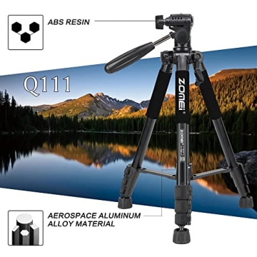 ZOMEI 65” Camera Tripod Compact Light Weight Travel Aluminum Camera/Phone Tripod for Canon Nikon with 2PC Quick Plates and Universal Phone Mount 11 lbs Load (Black)