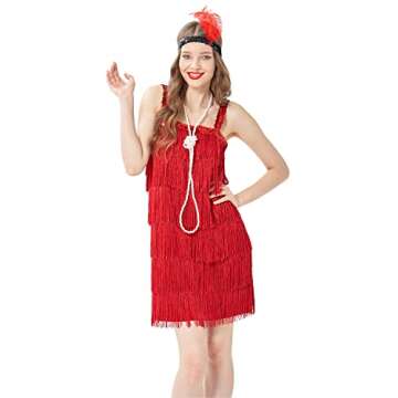 Wizland 1920s Tassel Flapper Dress Cocktail Party Roaring 20s Great Gatsby Ballroom Dress With A Hea...