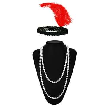 Wizland 1920s Tassel Flapper Dress Cocktail Party Roaring 20s Great Gatsby Ballroom Dress With A Headband,A Necklace (Red 2XL)