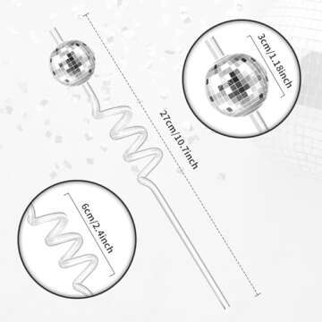 36 PCS Disco Ball Straws, Silver Mirror Ball Straws for 70s Disco Party Dance Holiday Wedding Birthd...