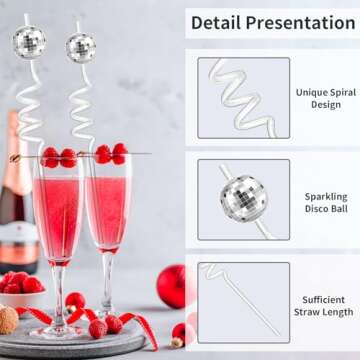 36 PCS Disco Ball Straws, Silver Mirror Ball Straws for 70s Disco Party Dance Holiday Wedding Birthday Supplies (Silver)