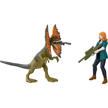 Mattel Jurassic World Dominion Human and Dino Pack - Claire & Dilophosaurus Action Figures with Acce...