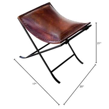 cuero Melton Leather Stool Side Stich Classical Side Stich Stool Bench (Brown)