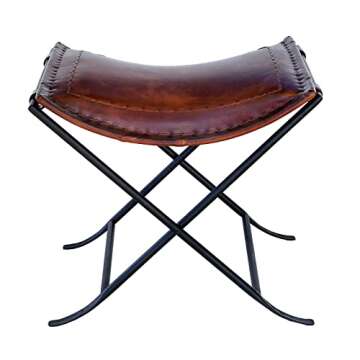 cuero Melton Leather Stool Side Stich Classical Side Stich Stool Bench (Brown)