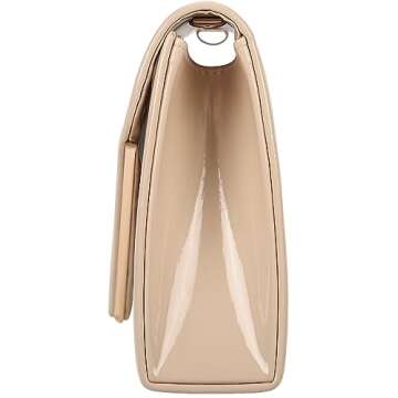 MOJISOLO Women's Evening Clutch Bags for Formal Cocktail Prom Wedding Party Patent Leather Dressy Foldover Purse Nude