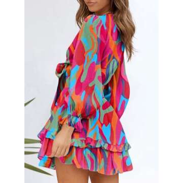 Dokotoo Summer Dresses for Women 2025 Sexy V Neck Ruffle Elegant Long Sleeve High Waist Chiffon Patt...