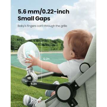 Gaiatop Oscillating Baby Stroller Fan, LED Night Light 4 Speeds Rechargeable 360° Rotate Clip On, Battery Operated Small Portable Cooling Fans for Car Seat Crib Treadmill Travel White