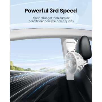 Gaiatop Oscillating Baby Stroller Fan, LED Night Light 4 Speeds Rechargeable 360° Rotate Clip On, Battery Operated Small Portable Cooling Fans for Car Seat Crib Treadmill Travel White