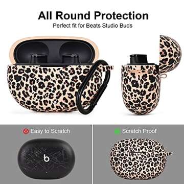 AIRSPO Case for Beats Studio Buds/Beats Studio Buds Plus Case Cover 2021/2023 Silicone Floral Printed Protective Beats Studio Buds Earbuds Headphones Case Cover Skin with Keychain (Khaki/Leopard)
